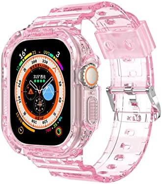 Калъф MAALYA Sport с прозрачна лента за Apple Watch series 8 49 мм Ултра Прозрачна Броня силиконов калъф Каишка iwatch 8