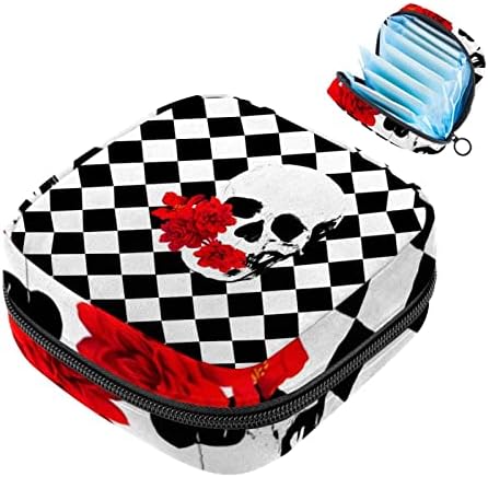 Чанта във формата на Череп в шахматна дъска модел за Хигиенни Кърпички, Калъф за Купата на Менструална, Държач