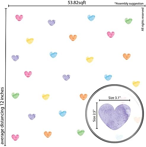 Цветни Акварелни Абстрактни Стикери за Стена със Сърца 55 бр. - Стаен и Етикети
