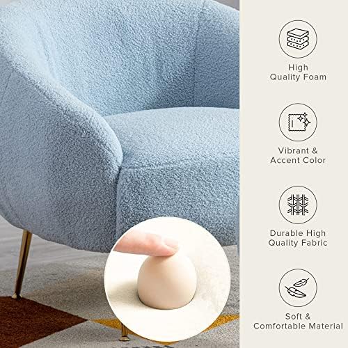 Merax Blue Съвременно удобно меко акцентное стол с пуфиком, плюшевое стол за четене в дневната, спалнята, комплект