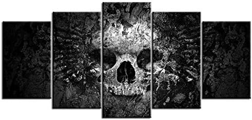Nachic Wall 5 бр. Платно Монтиране на Изкуството на Черно-бялата снимка с череп върху платно Абстрактен Хелоуин