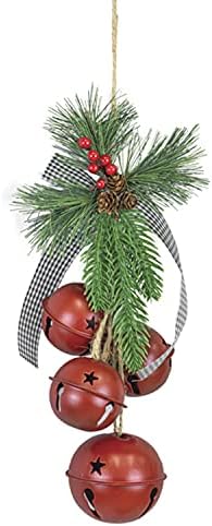 One Holiday Way 14-Инчов Коледен Червена Камбанка за Шейната, Украса Закачалки за входната врата с Карирана панделка, изкуствена
