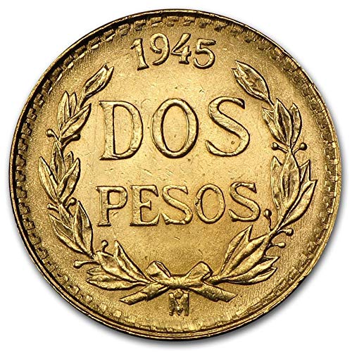 1919-1948 (Случаен година) Мексикански монети 1/5 Идалго от злато 2 песо, Лъскава, без да се прибягва, със сертификат