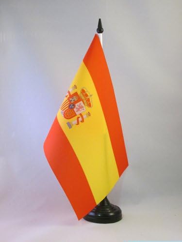 ФЛАГ AZ Испания Тенис на Флаг 5 x 8 - Испански Тенис на Флаг 21 х 14 см - Черна Пластмасова Пръчка и Основата на