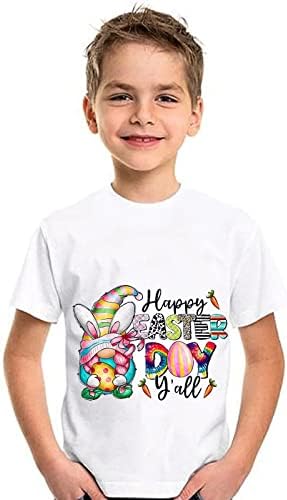 Тениски с Писмото Принтом на Ден на Великден, За Малки Момичета и Момчета, Тениска със Заек с Къс Ръкав, Детски