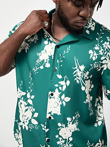 Мъжко облекло от две части, Мъжка Риза и шорти с флорални принтом (Цвят: Зелен, Размер: 4X-Large)