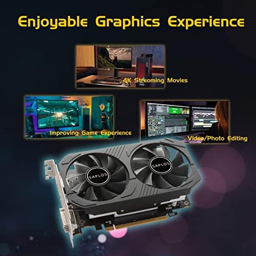 SAPLOS Radeon RX 560 4GB GDDR5 128-битов, HDMI, DisplayPort и DVI-D, Видео карта за КОМПЮТЪР, Двойно Въздушно охлаждане,