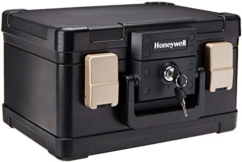 Сейфове и брави Honeywell - Пожаробезопасный Водоустойчив сейф на 30 минути с дръжка за носене, Малък, 1102 4,3 литра, Черен