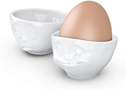 Комплект порцеланови чаши за яйца FIFTYEIGHT PRODUCTS TASSEN № 2, Oh Please & Tasty Face Edition, Бяла (Комплект от две