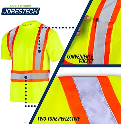 Работна тениска JORESTECH Safety с къс ръкав и светлоотразителен кръст отзад, отговаря на стандартите ANSI, CSA и