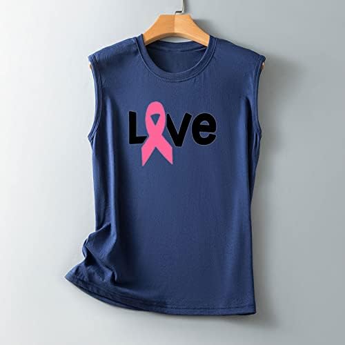 Информираността за Рака на гърдата Блуза, Риза за Дами Лято, Есен Без Ръкави 2023 Памук Кръгла Силует Графичен Салон