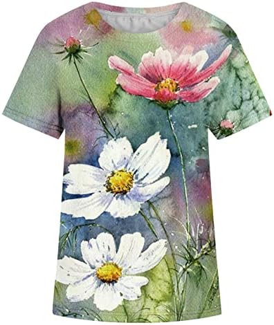 Блузи с цветен Модел за жените - Дамски Летни Ежедневни тениски 2022, Върхове с кръгло деколте и къс ръкав, Блуза,