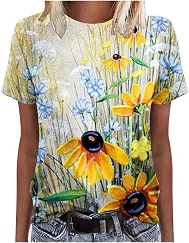 Блузи с цветен Модел за жените - Дамски Летни Ежедневни тениски 2022, Върхове с кръгло деколте и къс ръкав, Блуза, Сладка Тениска