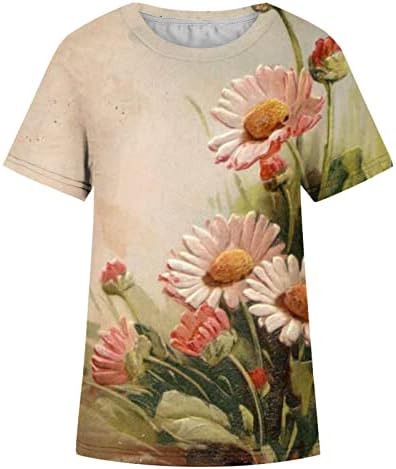 Блузи с цветен Модел за жените - Дамски Летни Ежедневни тениски 2022, Върхове с кръгло деколте и къс ръкав, Блуза, Сладка Тениска