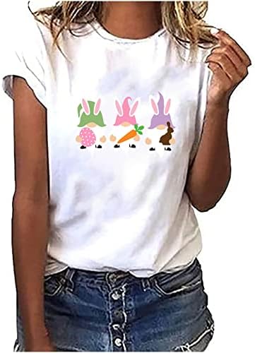 2023 Camiseta Estampado Pascua Moda Mujer Blusa Manga Corta Върховете Cuello Redondo Camisetas sueltas Camisetas