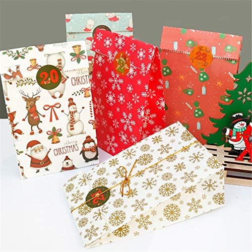 Дебелите Торбички със Стикери за Момичета, Коледни крафт-пакети, 24 Етикети, 24 с Коледни Парчета Подарък Хартия, Начало