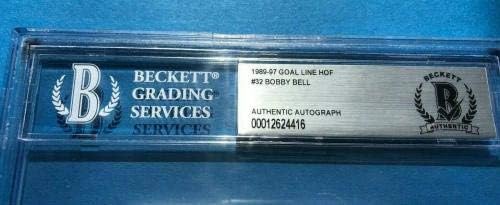 Художествена картичка с автограф на Боби БЕЛА На гол линията #32 с надпис Бекет БАС и КОПИТО - Футболни картички с автографи на NFL