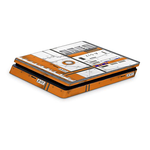 ZOOMHITSKINS PS4 Тънка кожа, съвместим с Playstation 4 Тънък, Машина Робот Бял Оранжев, 1 PS4 Тънък Калъф за конзола, здрав и удобен, лесен за инсталиране, винил 3 М, произведено в САЩ