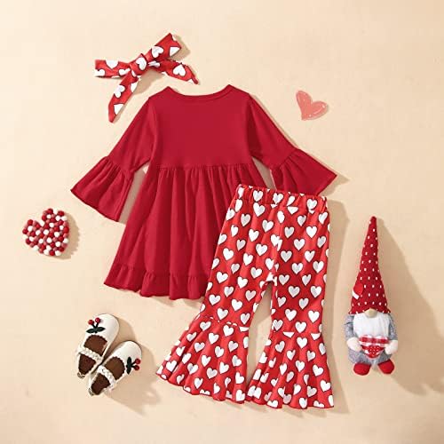 Облекло за Свети Валентин за малки Момичета, Риза на точки с дълъг ръкав и Сърца, Топ, Червена Пола На подтяжках,
