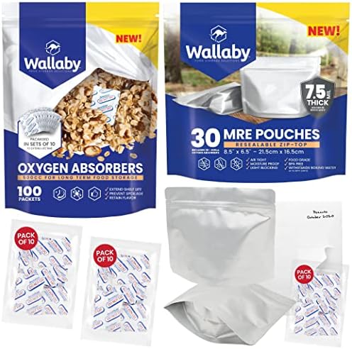 Комплект торбички Wallaby MRE от mylar - 30 броя (7,5 Mils - 6,5 x 8,5') стоящи мешочков джоб с мивки кислород