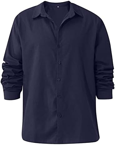 Мъжки Памучни Ленени Ризи с дълъг ръкав, Ежедневни Удобна Риза с Копчета, Обикновена Засаждане на Летни Плажни Блузи, Ризи