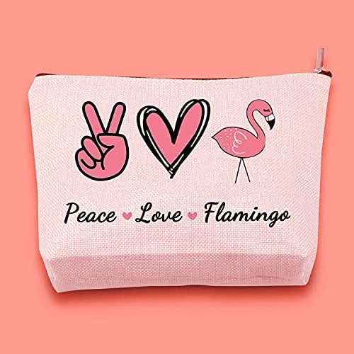 JXGZSO Розова Косметичка с Фламинго с Цип Peace Love Flamingo Косметичка За Грим Flamingo Любовник Подарък За Жени
