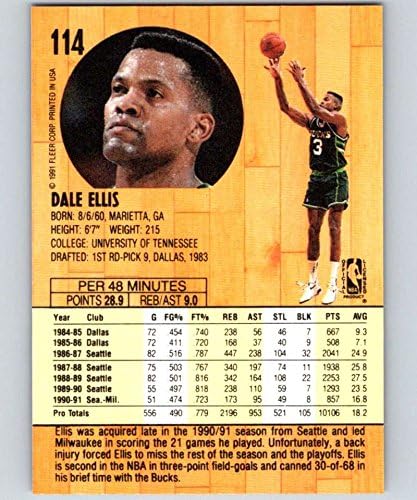 1991-92 Баскетбол Fleer Series 1 114 Дейл Елис Милуоки Бъкс Официалната търговска картичка НБА