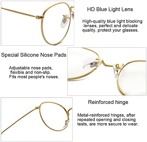 Junsika Кръгли Очила със Синя Светлина за Жените И Мъжете, Ретро Кръгли Очила за Компютърни Игри, Прозрачни Лещи, Очила В Метални