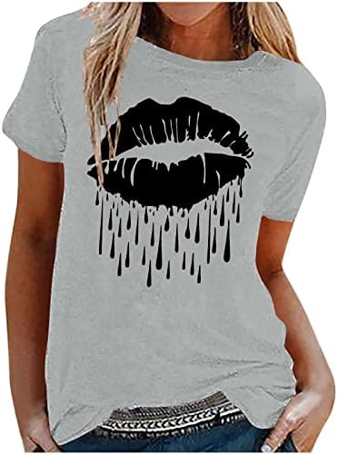 Секси Топ Тениска за Момичета, Юноши Лято Есен Къс Ръкав през Цялата Силует на Устните Графичен Свободен Приятелка Блуза Свободно Намаляване на WL WL