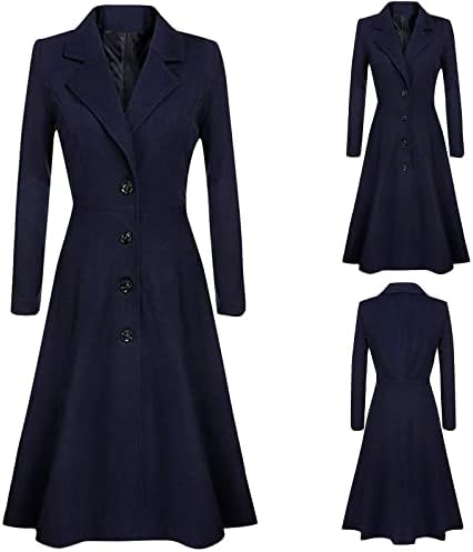 5665 Дамско Палто на Точки Големи Размери, Дълга Однотонная Туника-Тренч, Модни Вълнена Горна дреха с Ревери,