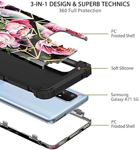 Калъф Hekodonk за Galaxy A71 5G, Сверхпрочная Противоударная Защита, Хибриден Защитен калъф от твърда пластмаса + Силикон гума за Samsung Galaxy A71 5G - Golden Rose