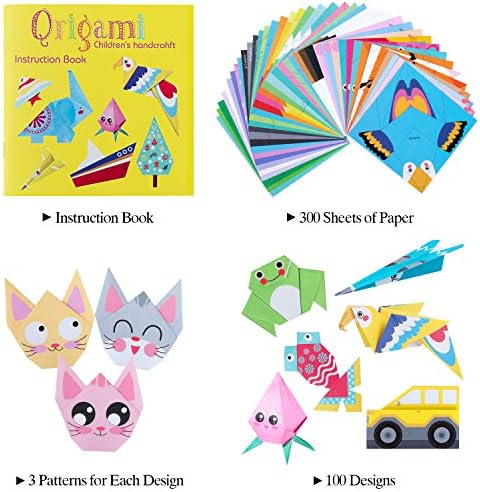 Оригами от хартия за детски diy - 300 Ярки Оригами хартия, 100 предмети Оригами + Книга с указания за Оригами +