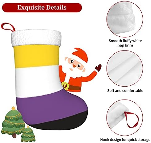 QG ZZX Коледни Чорапи с Бяла Супер Меки Плюшени Белезници, Небинарный Флаг Гордост, Коледни Чорапи, Коледни Украси, Отглеждане