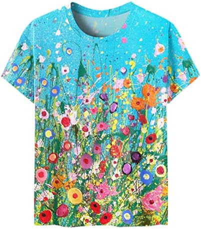 Свободни Спортни Блузи с кръгло деколте, Летни Потници за Жени, Ежедневни Тениски, Класически Блузи с Къс Ръкав, Ризи с Цветя Модел