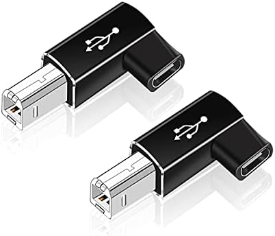 2 Комплекта на правоъгълен адаптер USB B към USB C, AreMe 90-градусов конвертор Type C Female на MIDI Съвместим с принтер, електрически пиана, лаптопи и други устройства Type-C.