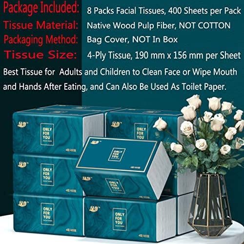 8 Опаковки за Еднократна употреба, Кърпички за лице, Тоалетна хартия, Натурално влакно от дървесна маса, Мека Кърпа