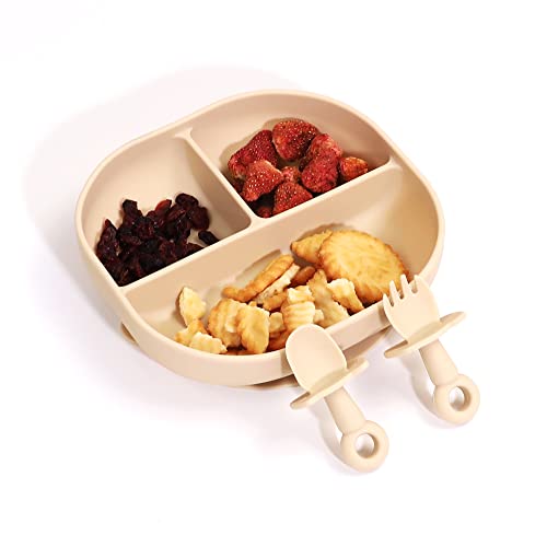 Смукателна чиния Wee me за деца - Детски чинии от на хранителни продукти - С лъжичка-вилица за самостоятелно хранене