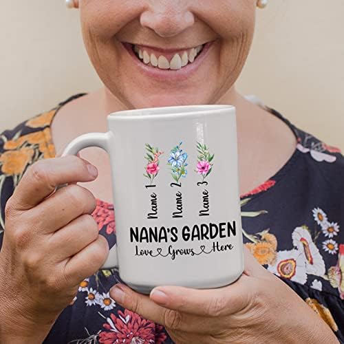 Изработена по поръчка на чаша Нана с името на внуците си - Чаша Градина Наны - Подарък за Наны - Персонализирана чаша Нана
