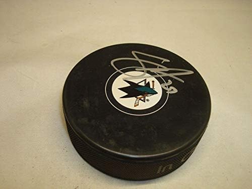 Скот Ханнан подписа хокей шайба Сан Хосе Шаркс с автограф 1А - Autograph NHL Pucks