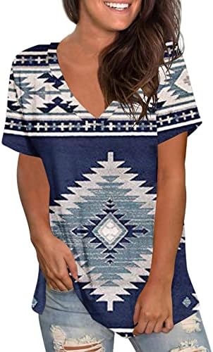 Блуза, Риза за дами Лято Есен 2023 Мода Памук с Къс Ръкав през Цялата V V Образно Деколте Графична Блуза за Късна закуска