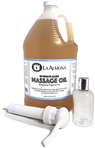La Almona - Масажно масло Ultimate Glide, 1 Галон с Дозирующим помпа и бутилка на 4 грама