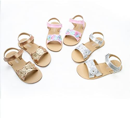 Qvkarw/ Детски Сандали на равна подметка, Плажни обувки с цветя модел Сандали за малки момичета, сандали за връхни