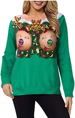 Забавна Коледна Hoody за Жените, Ежедневно Hoody с Кръгло деколте и Шарките, Унисекс, Празничен Пуловер с Дълъг Ръкав, Ризи,