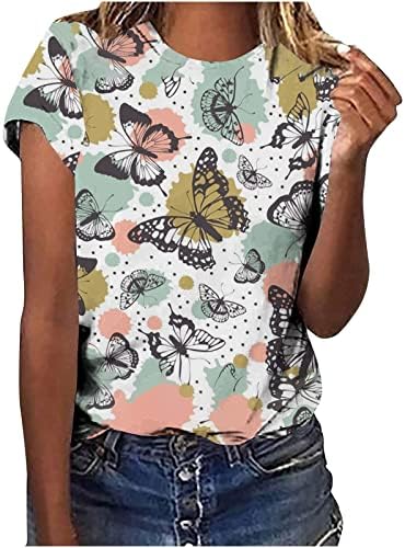 Дамски Сладка Цветна Риза с папийонка, Летни Блузи с къс ръкав и кръгло деколте, С Цветен Блок