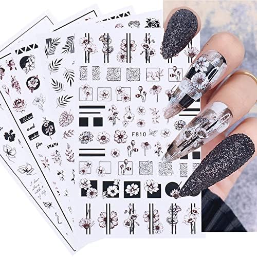 5 Листа Стикери за нокти с цветя за нокти-арт, Самозалепващи 3D Стикери за нокти, Лунните Етикети за жени и Момичета,