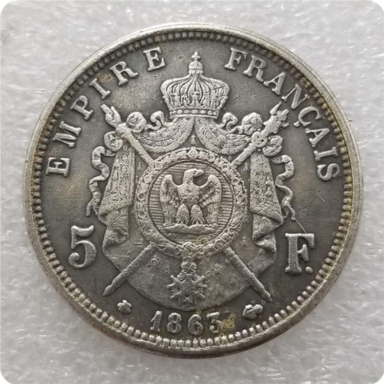 Френски 1863-A,1862,1863,1864,1865,1866 Сребърен долар на Франция в 5 Франка