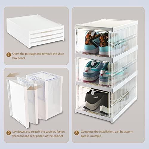 Кутия за съхранение на обувки а обувките кутия, плъзгаща се предни органайзер за обувки и Контейнери за съхранение на маратонки, Пластмасов, штабелируемая с прозра