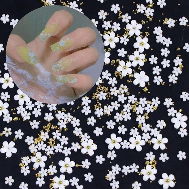 100 бр/1 пакет 3D Големи Малки Бели Цветя и Аксесоари За Дизайн на ноктите Смесени Стоманени Топки Триизмерните
