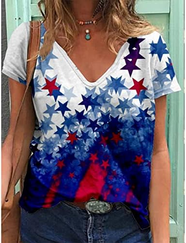 Тениска с изображение на Звезда за Момичета, Памучен Блуза с Къс Ръкав и V-Образно Деколте за Късна Закуска,