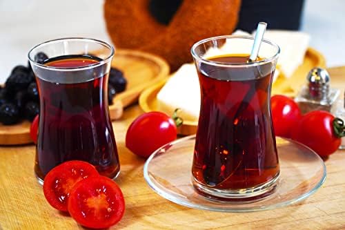 Турски Чай, Турски Чаени чаши, Чинии и Супени лъжици, 6 Чаши, 6 Блюдец и 6 лъжици от неръждаема стомана (18
